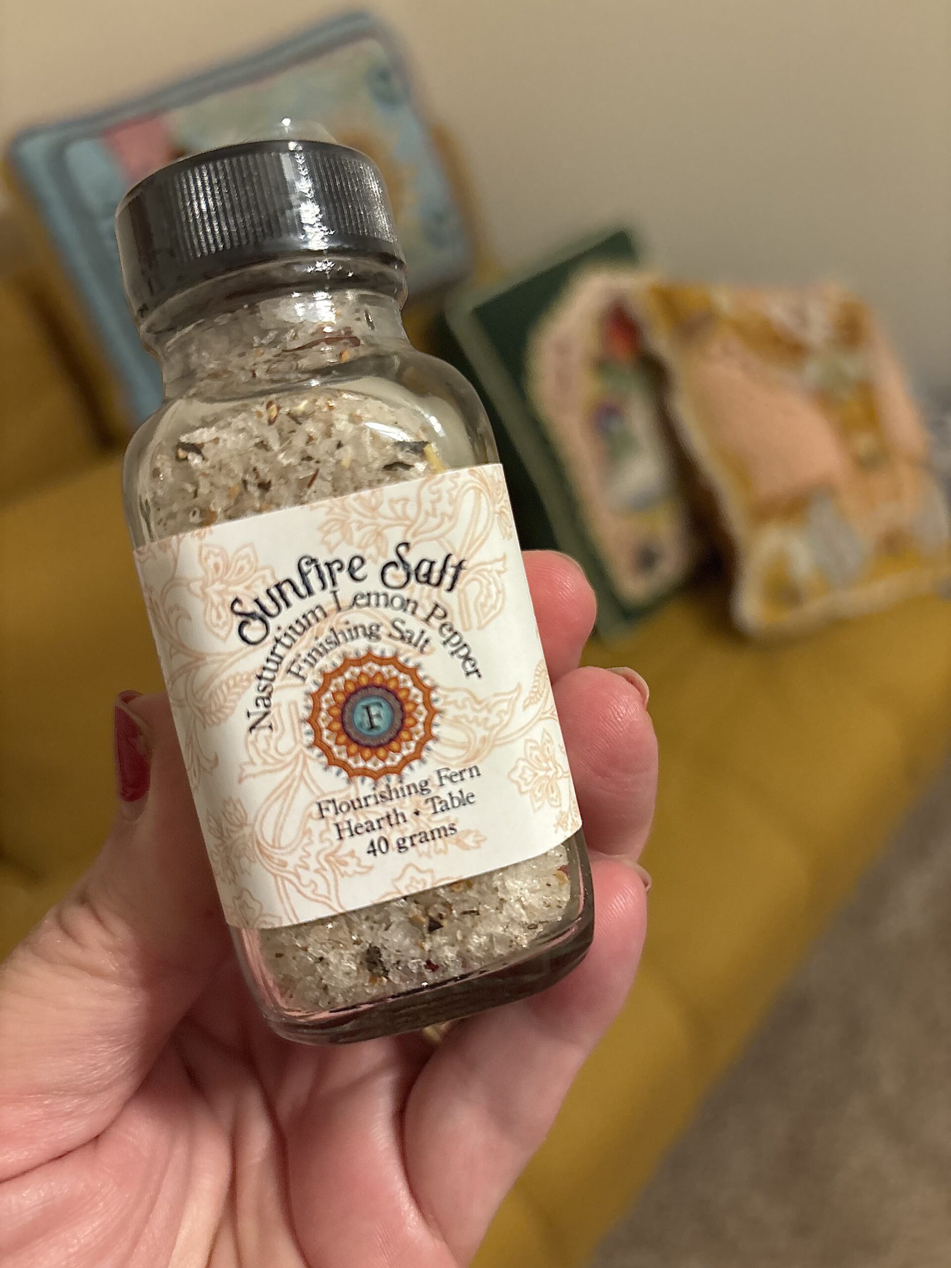 Sunfire Salt is a Finishing Salt like no other. Nasturtium, Lemon Peel and Black Pepper meld with Maldon Salt.